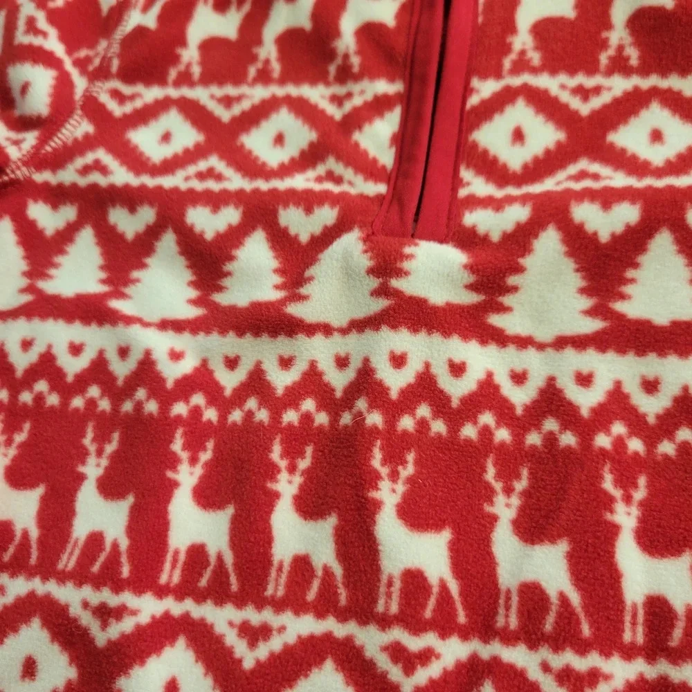 OshKosh B'gosh Fleece Half-zip Christmas Jacket Reindeer Trees Hearts Girl's 12m